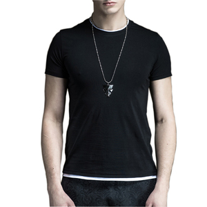 Mans de verano nuevo diseño de manga corta cuello en o casual blanco y negro impresión de la camiseta de Camisa de algodón t - Product Image 1