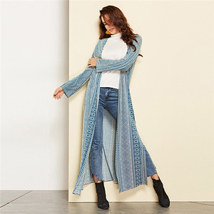 Fabricante de fábrica <span class=keywords><strong>primavera</strong></span> Otoño abierto de manga completa impresa chaqueta X largo las señoras trinchera abrigo - Product Image 2