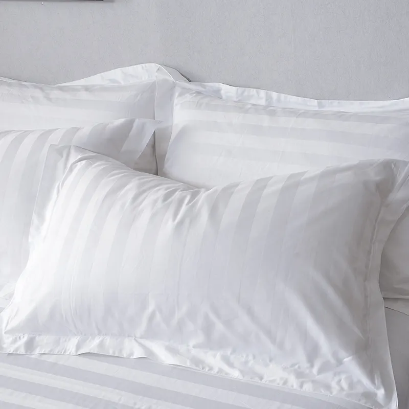 Tela de sábana de rayas satinadas de algodón de 1cm de color sólido utilizada para el juego de sábanas de hotel