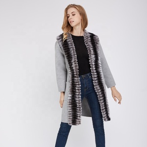 Nouveau Design De Mode Lumière Gris Femmes <span class=keywords><strong>Cachemire</strong></span> <span class=keywords><strong>Laine</strong></span> de Mouton Rex Lapin Col De Fourrure <span class=keywords><strong>Manteau</strong></span> - Product Image 6