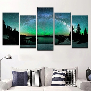 <span class=keywords><strong>Peinture</strong></span> à la main sur toile peinte Image d'arbre coloré Art Aurora Borealis Nature Paysage moderne Décoration murale - Product Image 1