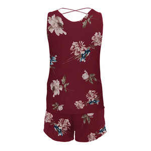 Casual sin Mangas de gasa chaleco pantalones cortos con estampado Floral de 2 unidades conjunto de pantalones de las mujeres - Product Image 5