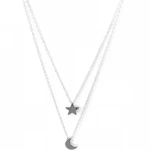 2019 Layered Moon and Star Necklace Initial Monogram Necklace