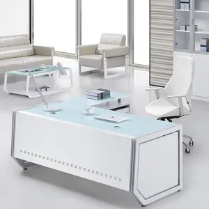 fashion ceo executive white modern tempered glass office desk