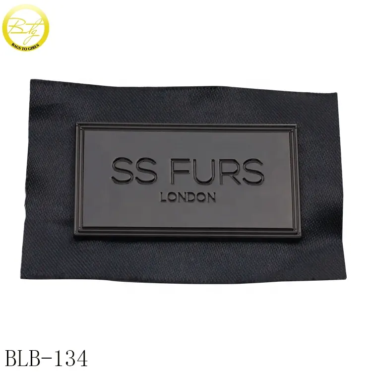 Manufacturer made black fabric label badge gunmetal metal logo bag leather patch