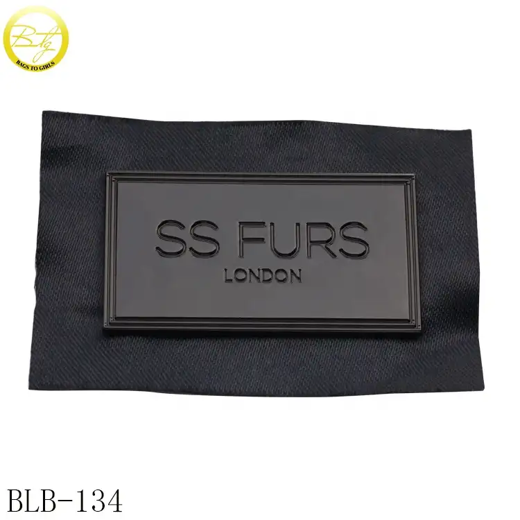 Fabricante hecho negro etiqueta de tela placa de bronce de logotipo de metal bolsa de parche de cuero