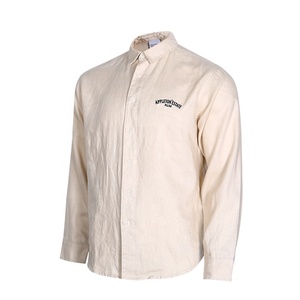 Khaki 100% di <span class=keywords><strong>Lino</strong></span> Confortevole Manica Lunga Personalizzata All'ingrosso di Grandi Dimensioni Degli Uomini Della <span class=keywords><strong>Camicia</strong></span> di Flanella - Product Image 2