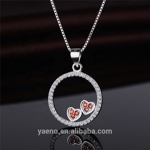 Collar con abalorio de círculo simple, <span class=keywords><strong>colgante</strong></span> de joyería de corazón <span class=keywords><strong>rojo</strong></span> de plata auténtica 925 para mujer - Product Image 3
