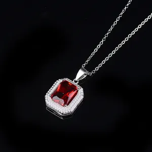 Pendentif en forme de lune pour femmes, bijoux de fiançailles, de mariage, pendentif en or blanc 18k, pierre en zircone rouge, nouveauté