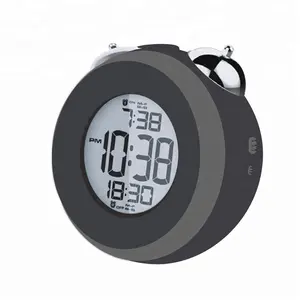 Cloche en métal écran LCD snooze rétro-éclairage numérique table calendrier de bureau double alarme horloge