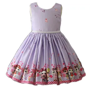 Robe d'été décontractée pour fille de 7 ans, vêtements de styliste, violet, avec imprimé de dessin animé, une pièce, vente en gros, 2019