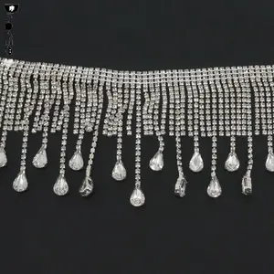 New 8.5 centímetros de moda espumante rhinestone fringe guarnição para o vestuário