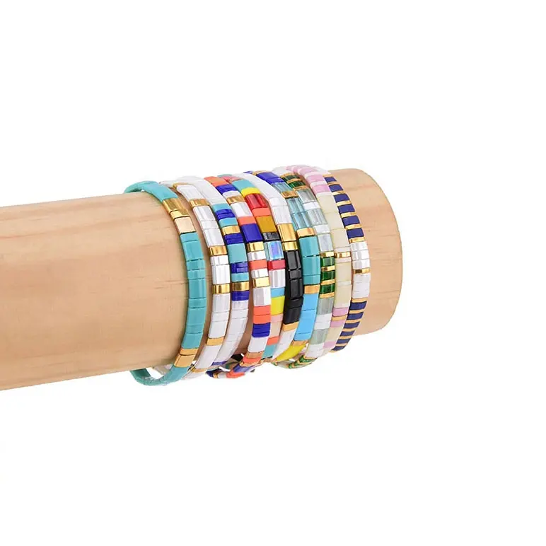 Vendeur chaud fait à la main multicolore miyuki perles boho arc-en-ciel émail tuile bracelet pour fête de plage