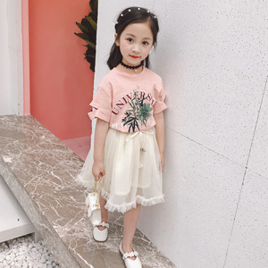 Poco <span class=keywords><strong>chica</strong></span> <span class=keywords><strong>trajes</strong></span> con 2019 verano nuevas chicas estéreo flor corto-Camiseta de manga larga falda de traje de dos piezas - Product Image 4