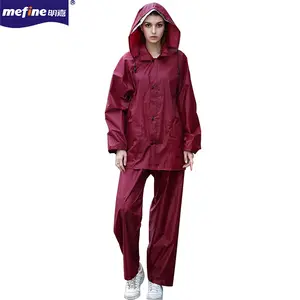 Fashion Hiking Thick Safety Hooded Adult Raincoat Women Red Rain Suit Set For Motorcycle Riders