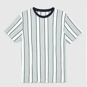 Vertical Bergaris Pria T Shirt Produsen 100% Kain Katun Slim Fit T Shirt Pria Desain Kosong T Shirt Kustom