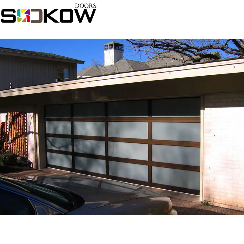 Colore del legno vetro porta del garage telaio in alluminio porta di vetro