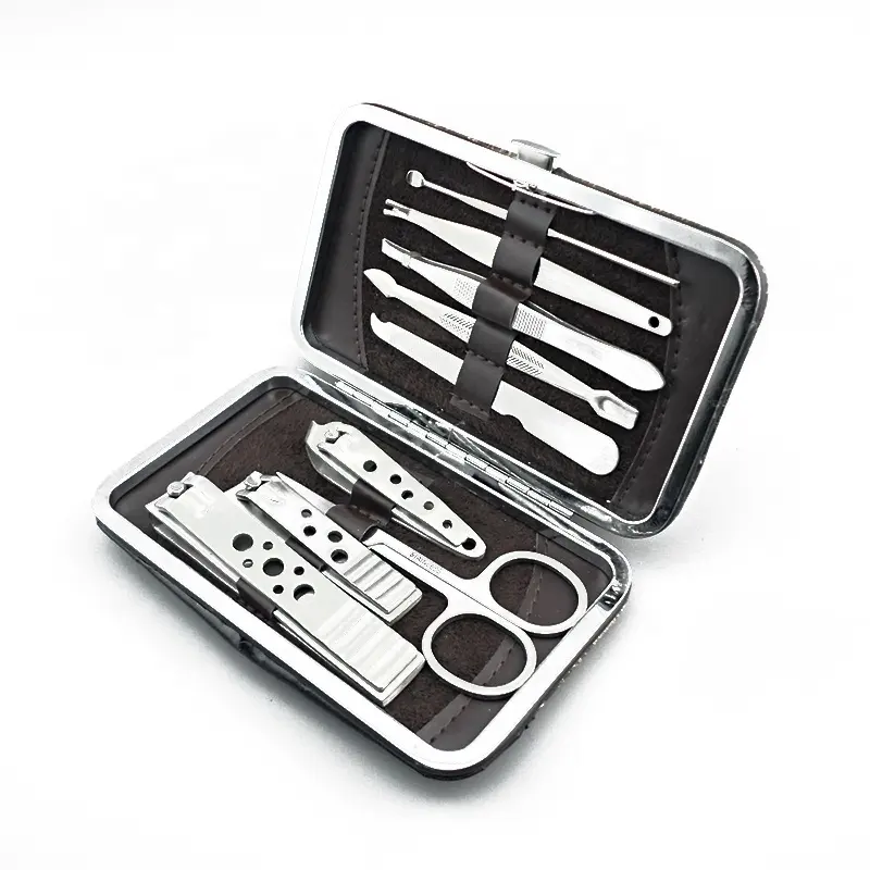 9pcs manicure pedicure set para senhora menina kit de viagem com estampa de leopardo metal frame em caso de couro