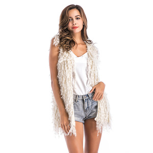 Moda Otoño occidental <span class=keywords><strong>fiesta</strong></span> sin mangas de invierno de punto abierto suéter abrigo para las mujeres - Product Image 1