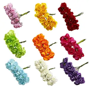 Caja de Dulces de Boda <span class=keywords><strong>con</strong></span> <span class=keywords><strong>Flores</strong></span> de Papel en Forma de Rosa Pequeña Hechas a Mano, Flor Decorativa, Rosa Artificial, Mini Flor - Product Image 1