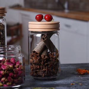 Clear Glass Canister Snack Sugar Treat Tea Storage <strong>Jar</strong> Wooden Lid Kitchen Decor Storage <strong>Spaghetti</strong> <strong>Jar</strong> - Product Image 4
