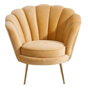 Poltrona Moderna Decorativa in Tessuto <span class=keywords><strong>Giallo</strong></span> per Soggiorno, <span class=keywords><strong>Divano</strong></span> Singolo Sagomato in Velluto - Product Image 2