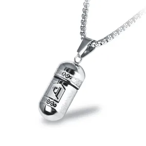 Fashion Rvs Pill Case Capsule Boeddhistische Ketting Hanger