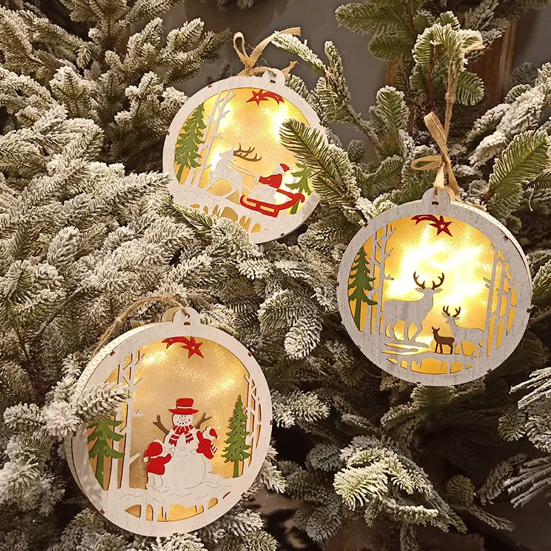 Artigos de decoração decorativos de madeira pendurar sinos de Natal do boneco de neve de Santa alces ornamentos