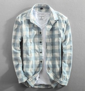 <span class=keywords><strong>Camicia</strong></span> Casual da Uomo <span class=keywords><strong>Oversize</strong></span> Vintage in Misto <span class=keywords><strong>Lino</strong></span> Cotone Tinto in Filo a Quadri, con Bottoni, Maniche Lunghe, Traspirante e Antipiega - Product Image 1