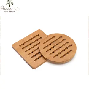 Houselin Trivet Kayu Bambu Anti Selip, Piring Kopi Ukuran Standar, Pot, Bar Meja Makan, Alas Gabus untuk Bayi Anak-anak