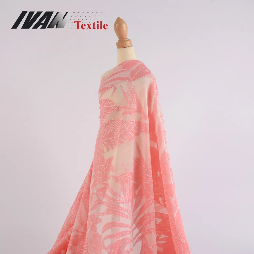 Heißer verkauf OEM luxus nach komfortable polyester rayon druck ausbrennen stoff für bekleidung