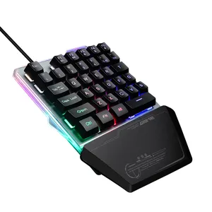 Populer G40 Mini Satu Tangan Kabel Mechanical Gaming Keyboard dengan RGB Backlit 35 Kunci Biru Sumbu