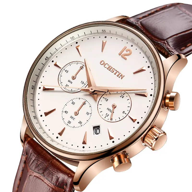 leather luxury waterproof quartz brand chronograph sport hand wristwatches oem custom logo wrist mens watch