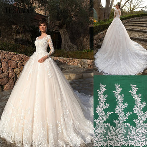 Appliques di lusso fiori 3d decorare abito da sposa a manica lunga trasparente in pizzo abito da sposa con bottoni lacci 2025 Vestido di Novia - Product Image 5