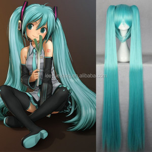 Venta al por mayor anime japonés voyakiloid <span class=keywords><strong>hatsune</strong></span> <span class=keywords><strong>miku</strong></span> largo azul <span class=keywords><strong>cosplay</strong></span> con dos colas de caballo peluca sintética fabricante - Product Image 1