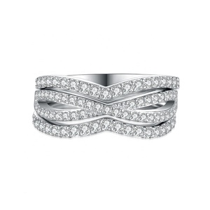 RZZ-017 cubic Zirconia 925 sterling silver band cincin 3 buah cincin pernikahan untuk set