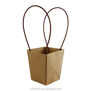 Flower bouquet carrying waterproof trapezoid kraft paper bags for potted plant