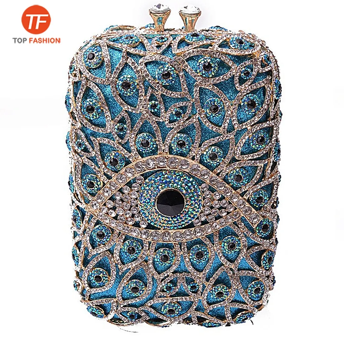 China Factory Wholesales Crystal Rhinestone Clutch Evening Bag for Formal Party Eye Boxed Clutch Purse