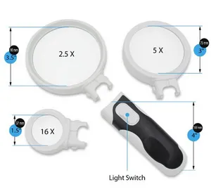 LED Handheld Magnifying Glass Set 2.5X 5X 16X Magnification Power Magnifier For Senior