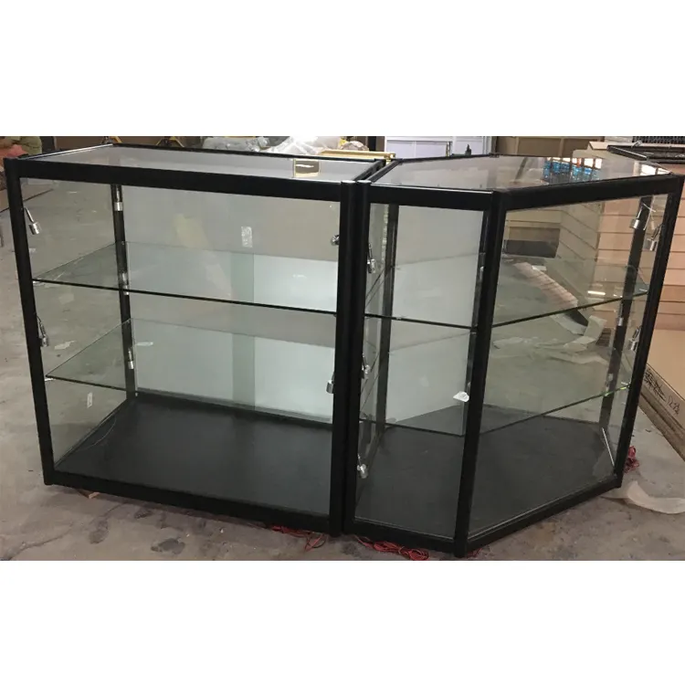 Black aluminum frame wheeled non-transparent jewellery shop showcase design with frosted door glass