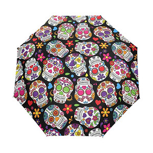 <span class=keywords><strong>Mort</strong></span> Sucre Crânes Fleurs <span class=keywords><strong>Parapluie</strong></span> Animal Auto Ouvrir Fermer Voyage Pliable Parapluies <span class=keywords><strong>de</strong></span> Pluie - Product Image 4