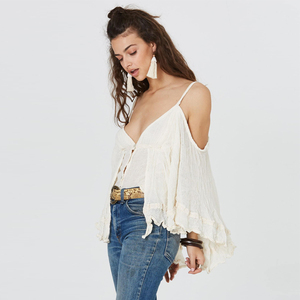 Cold Shoulder butterfly Sleeve <strong>Tops</strong> for Women Boho Chic Ladies Cotton Linen <strong>Top</strong> - Product Image 5