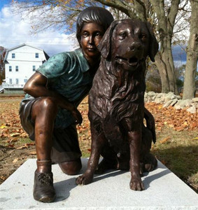 Pregevole Fattura a Grandezza naturale Bronzo Ragazzo e il Cane Statua - Product Image 5