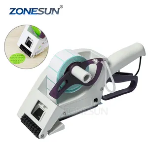 ZONESUN Manual Round Bottle Caps Top Side Adhesive Sticker Packing Labeling Machine Handheld Price Tag Labeller Flat Labeller