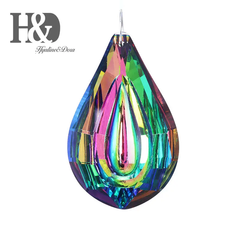 H&D 76mm Colorful Crystal Loquat Chandelier Lamp Hanging Ornament Parts,DIY Suncatcher Rainbow Maker Crystal Prisms Pendant