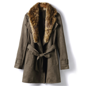 Lungo delle donne di abbigliamento in pelle scamosciata giacca casual cappotto di inverno - Product Image 1