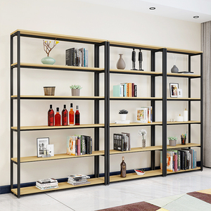 Grand Multifonctionnel Décoration Bookshleves Industrielle Grand Large Noir Étagère Rustique Forgé Bois De Fer Bibliothèque - Product Image 3