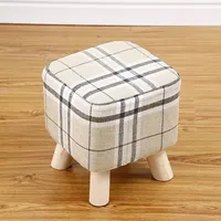 4-legged Checkered pattern wooden small round stool
