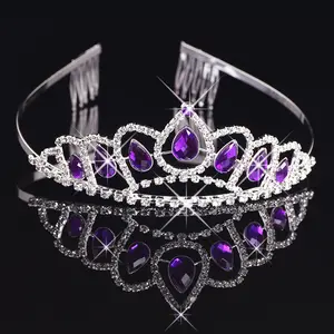 wholesale girls comb crown purple crystal children's princess crown