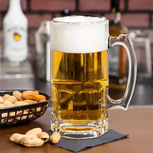 Customized logo promotional gifts great fit pub cheer best value large capacity 1 liter glass beer mug with handle